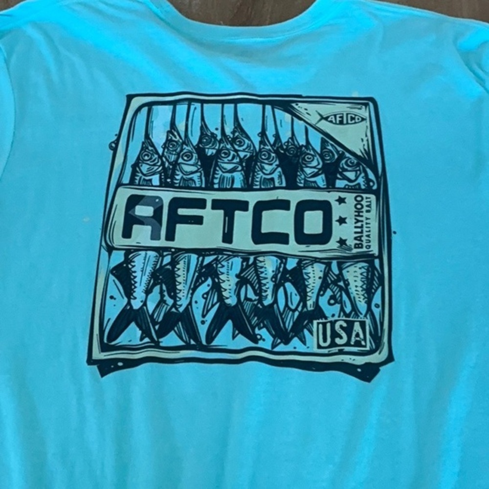 AFTCO American Fishing Tackle Co Ballyhoo Graphic T-Shirt Blue Mens Medium‎